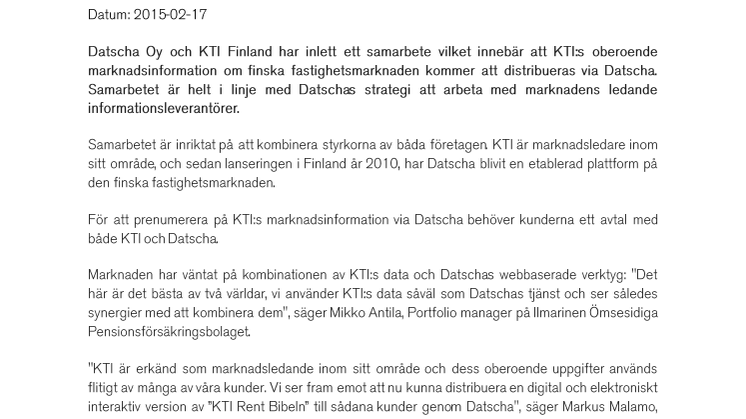 KTI marknadsinformation finns nu i Datscha