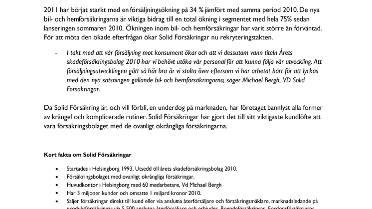 Solid Försäkringar växer starkt och ökar rekryteringstakten
