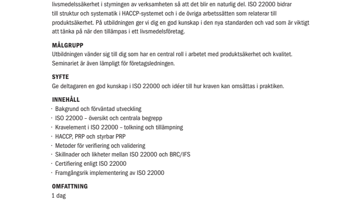 Förstå och tillämpa ISO 22000