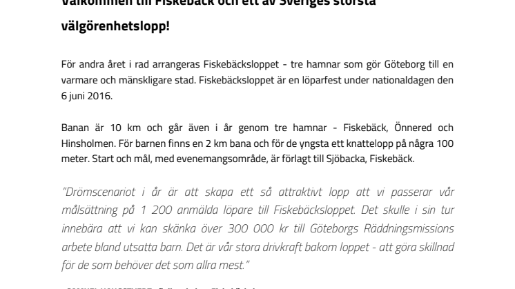 Fiskebäcksloppet förväntas samla in över 300 000 kr till utsatta barn i Göteborg