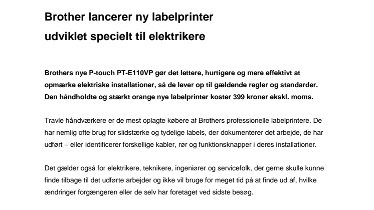 Brother lancerer ny labelprinter udviklet specielt til elektrikere