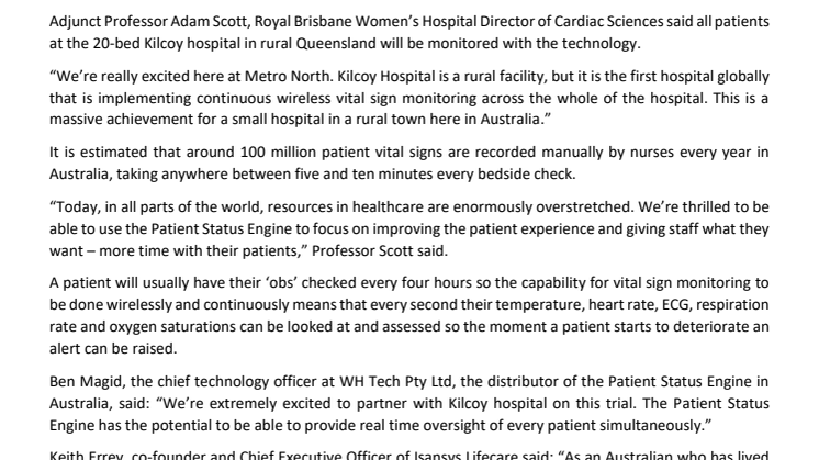 Australian hospital leads the world with patient monitoring trial
