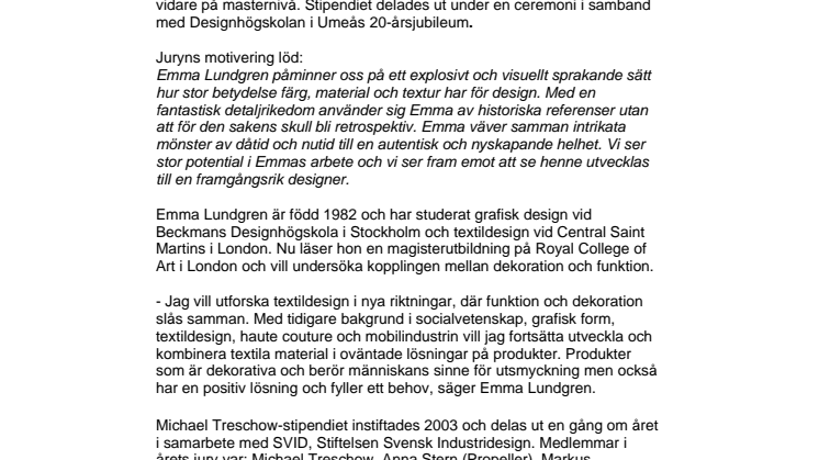 Färgsprakande textil gav Michael Treschow-stipendiet