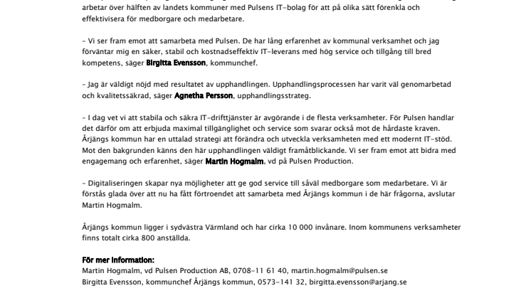 Årjängs kommun väljer Pulsen för IT-drift
