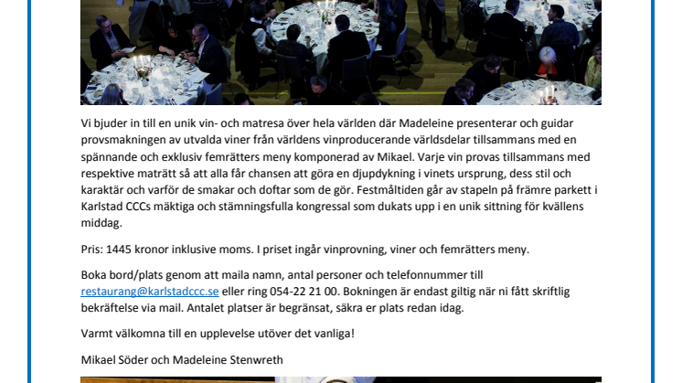 Fjärde upplagan av Karlstad CCCs Winemaker-middag 19 februari 2016