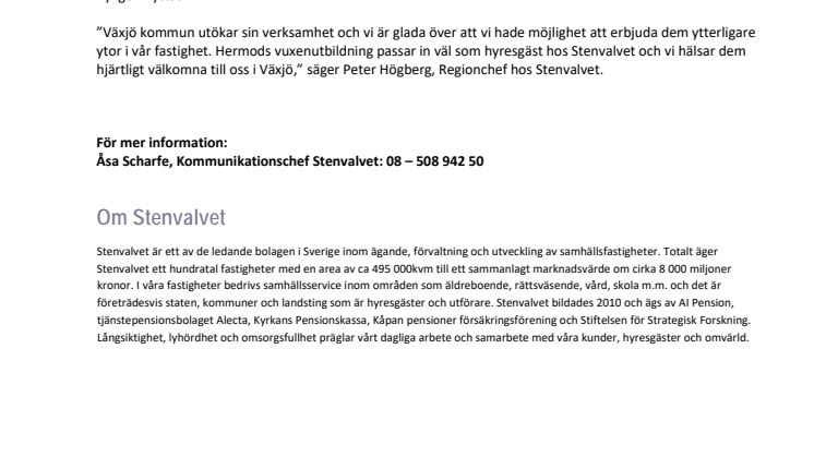 Fastighets AB Stenvalvet hyr ut 1 800 kvm i centrala Växjö