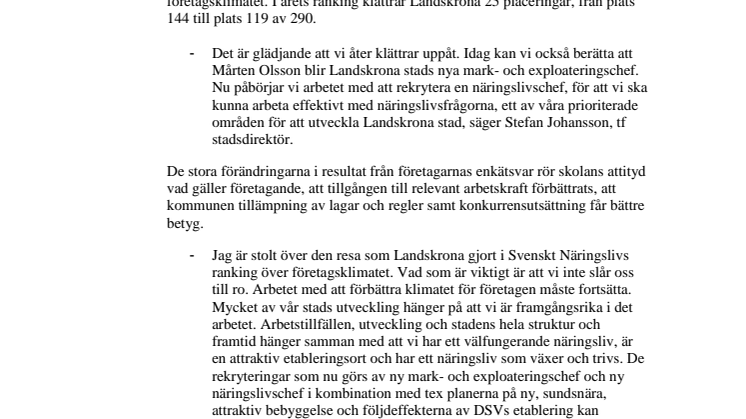 Landskrona klättrar uppåt i Svenskt Näringslivs ranking