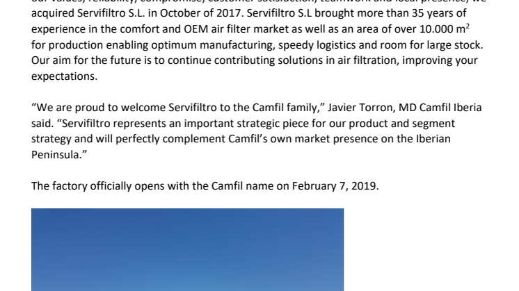 Camfil’s Spanish Factory, Previously Servifiltro, Officially Opens 
