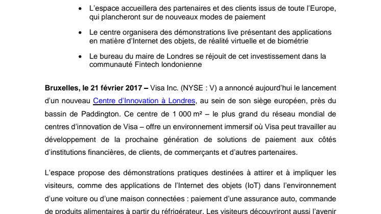 Visa inaugure un nouveau Centre d’Innovation à Londres et ouvre sa Developer Platform aux clients européens 