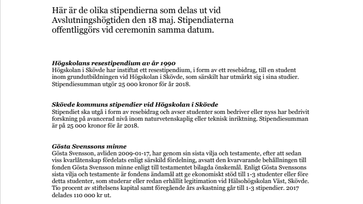 Stipendier som delas ut 18 maj