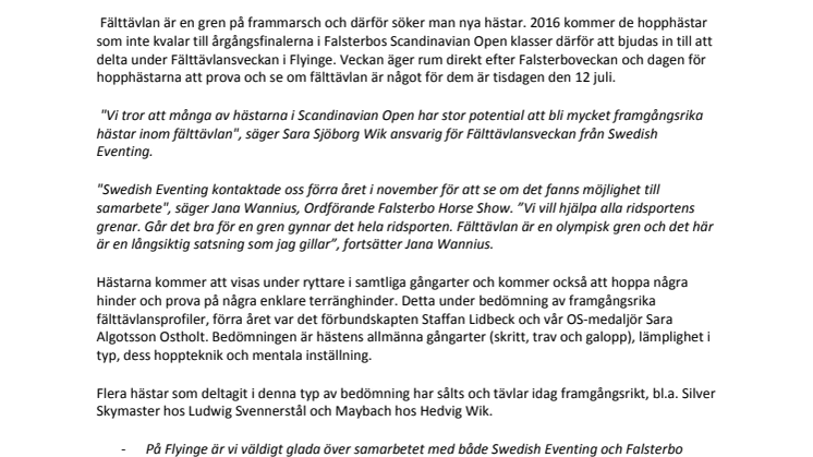 Swedish Eventing rekryterar nya fälttävlanshästar under Falsterbo Horse Show
