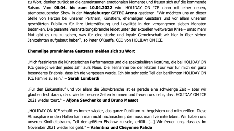 Jahres-Countdown zur neuen Tour gestartet – Prominente Gaststars von HOLIDAY ON ICE freuen sich auf die neue Show