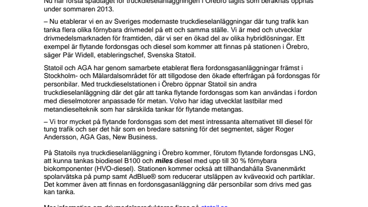 Statoil etablerar ny truckdieselanläggning för förnybara drivmedel till tung trafik 