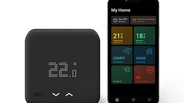tado° lancerer Smart Thermostat i sort og mulighed for mørk baggrund i tado° app