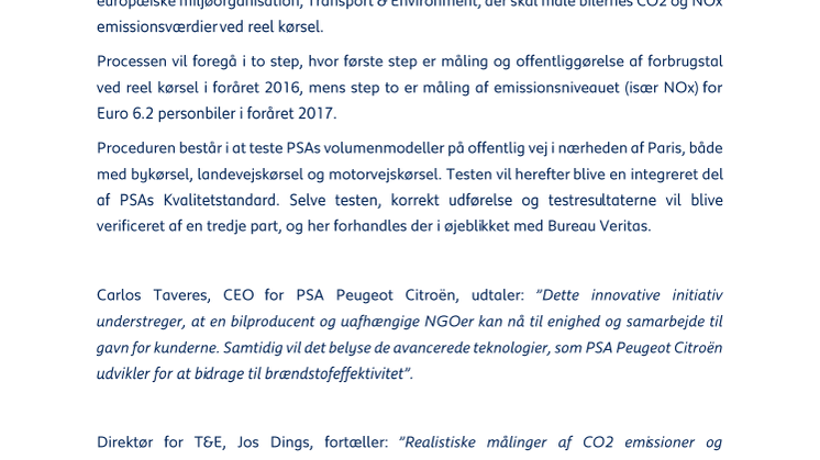 PSA Peugeot Citroën og Transport & Environment vil samarbejde om at offentliggøre realistiske brændstoftal