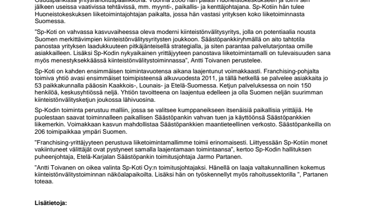 Antti Toivanen aloittaa Sp-Kodin toimitusjohtajana