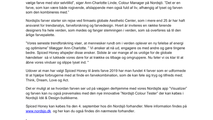 Nordsjö udnævner Spiced Honey til årets farve 2019