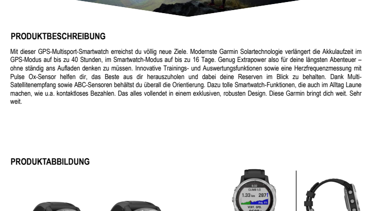 Garmin Datenblatt fenix 6 Solar-Serie CE