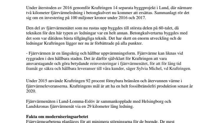 Kraftringen investerar 100 miljoner i Lunds fjärrvärmenät