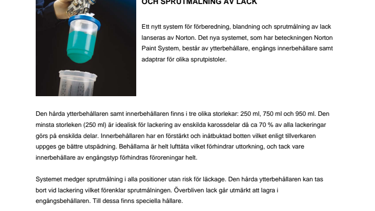 Norton lanserar nytt system för blandning och sprutmålning av lack