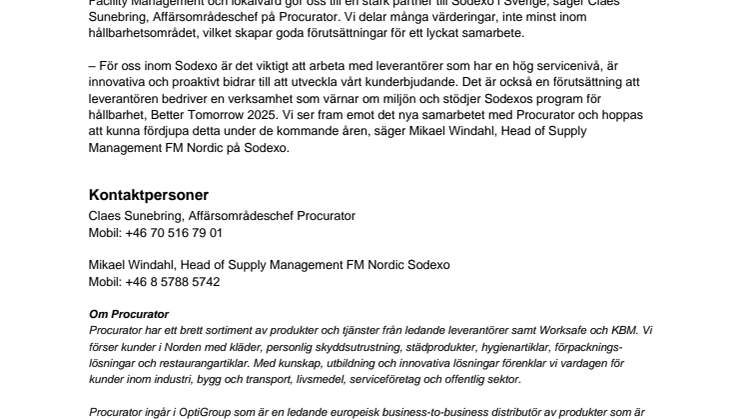 Procurator tecknar partnerskapsavtal med Sodexo