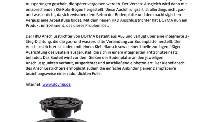 DOYMA-Pressemitteilung: Produktneuheit: HKD Anschlusstrichter