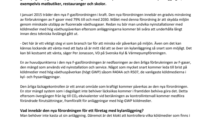 ​Nya F-gasförordningen påverkar alla med kylanläggning
