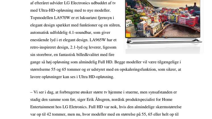GÅ EFTERÅRET I MØDE I HØJ OPLØSNING, NÅR LG LANCERER TO NYE MODELLER MED ULTRA-HD