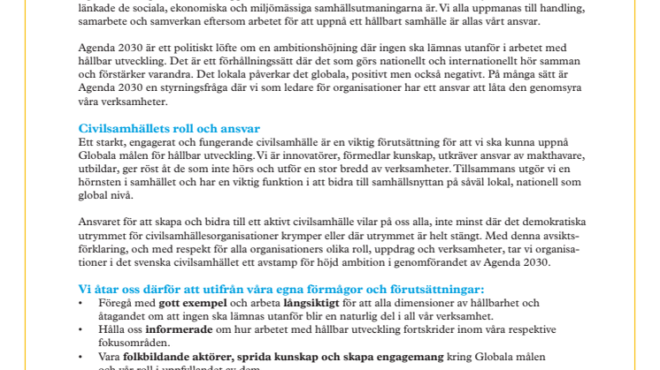 Civilsamhället för Agenda 2030 - avsiktsförklaring