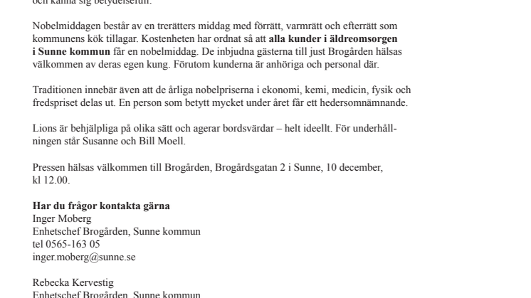 Nobelmiddag på Sunnes äldreboenden