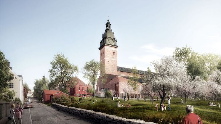 Visualisering af AARTs vinderforslag til udviklingen af Strängnäs domkirke.
