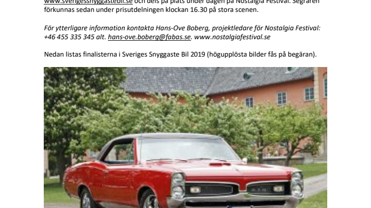 Sveriges Snyggaste Bil utses på Nostalgia Festival