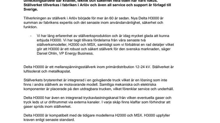 Schneider Electric lanserar nytt svensktillverkat ställverk - Delta H3000 
