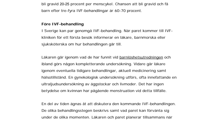 Fakta om provrörsbefruktning, IVF-behandling