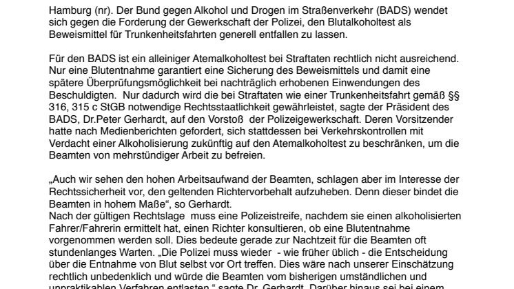 Blutalkoholtest beibehalten