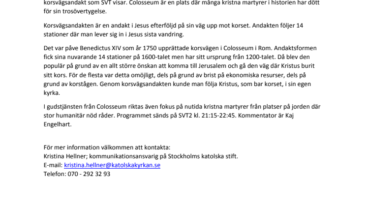 SVT direktsänder gudstjänst från Rom på långfredagen