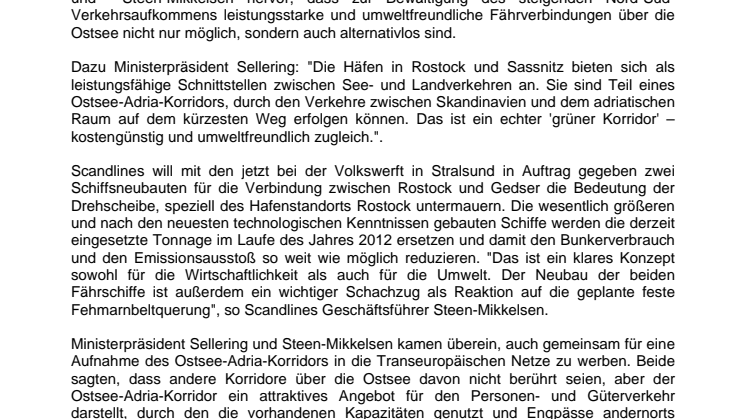 Ministerpräsident bei Scandlines: Ohne starke Fährverbindungen geht es nicht