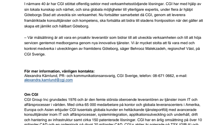 CGI bidrar till utvecklingen av ett jämlikt och hållbart Göteborg 