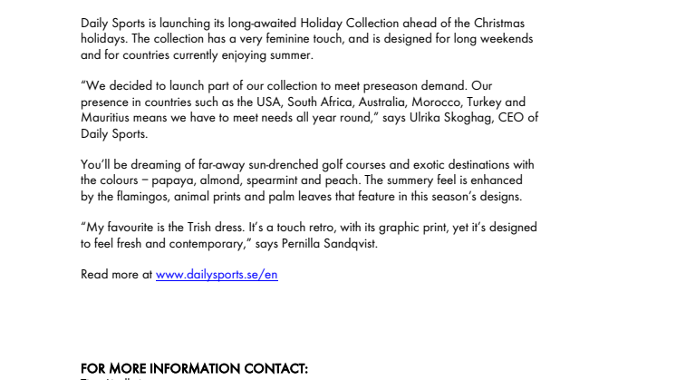 DAILY SPORTS HOLIDAY COLLECTION