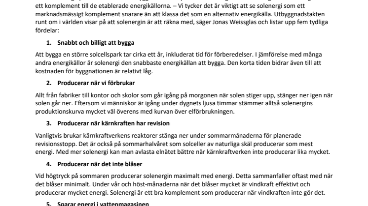 Fem anledningar till att bygga fler solcellsparker