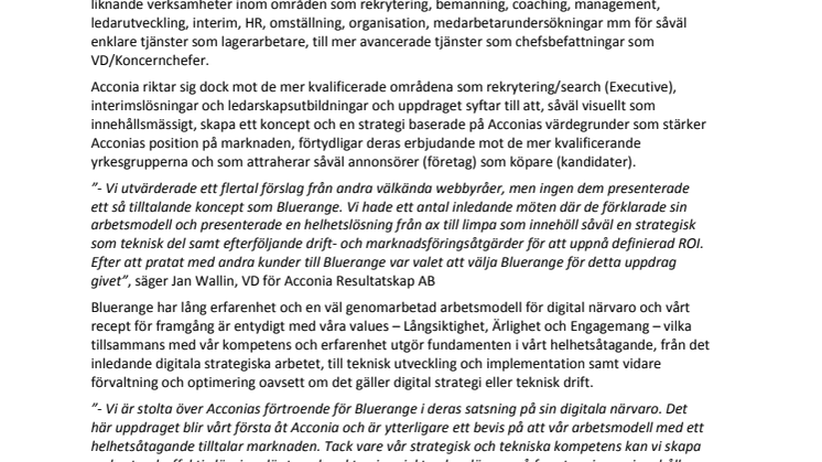 Acconia Resultatskap AB anlitar Bluerange för sin digitala närvaro