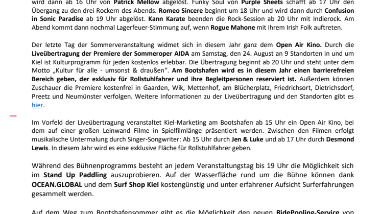 Finales Wochenende des Bootshafensommers mit Liveübertragung des Sommertheaters