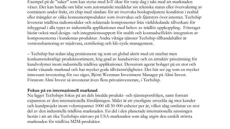 Stort sug efter IoT lösningar lyfter Techship