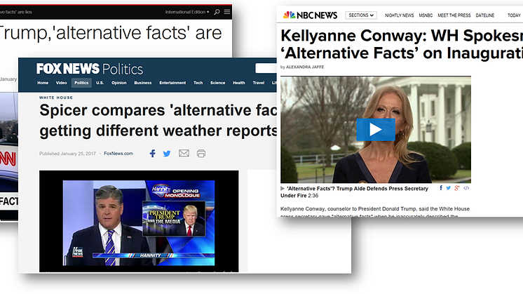 Some of the headlines surrounding the issue of "alternative facts" (screen shots).