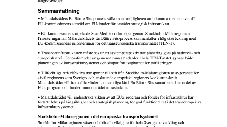 Samrådssvar avseende offentligt samråd om EU-fonder för området strategisk infrastruktur