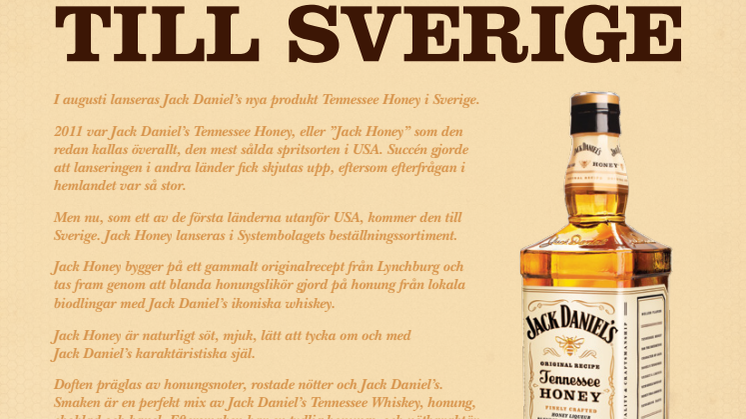 Jack Daniel's Tennessee Honey - Succén från USA kommer till Sverige