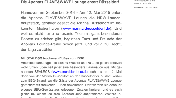 WasserFest am Rhein: Die Apontas FLAVE&WAVE Lounge entert Düsseldorf 