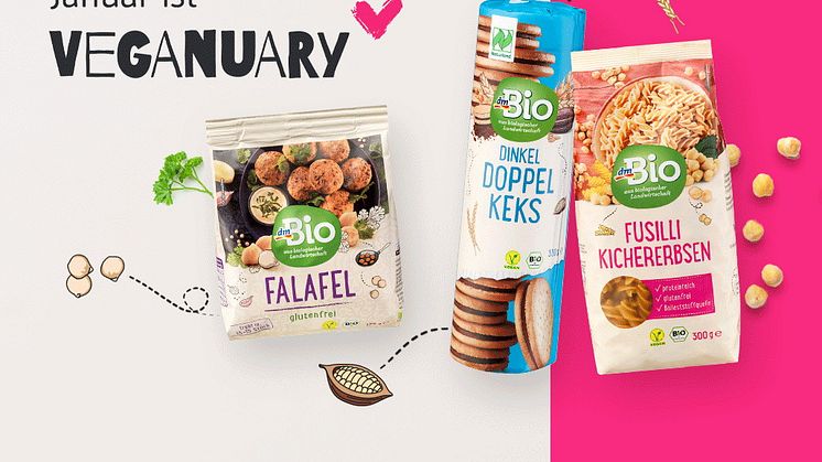 Das Sortiment der dm-Marke dmBio bietet mit mehr als 400 rein pflanzlichen Produkten eine große vegane Produktvielfalt.