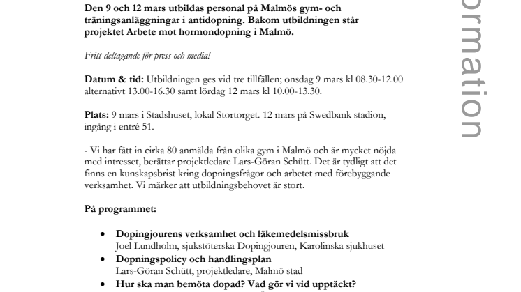 Pressinformation: Antidopningsutbildning 
