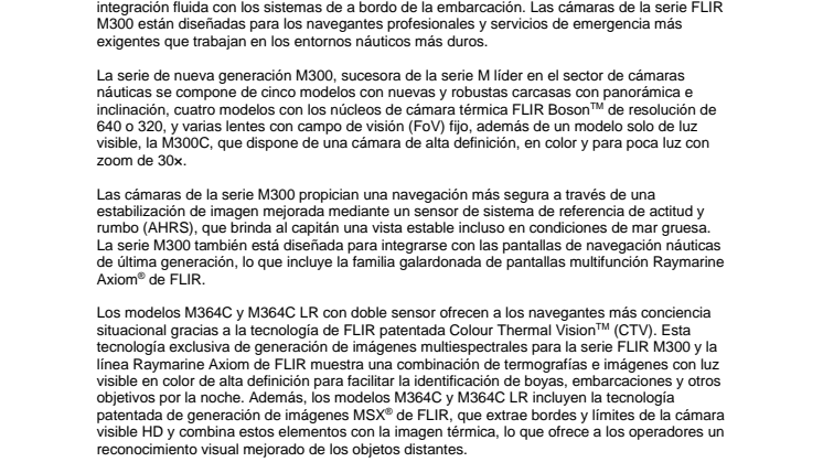 FLIR presenta la serie M300 de cámaras náuticas 